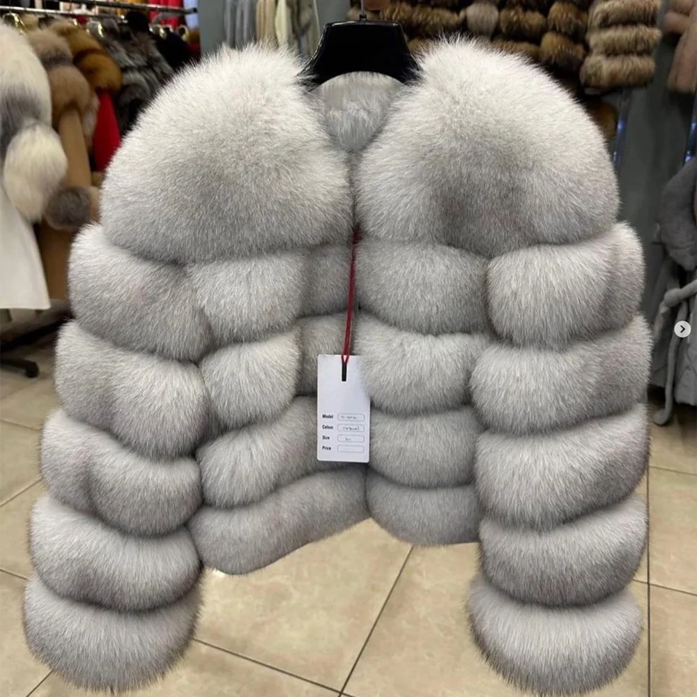 QUEENTINA Fox Fur Coat Real Winter Women'S Fashion Brown 2025 Leather And Skin Clothing Natural New In Coats & Jackets Outerwear