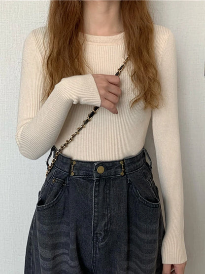 2026 New Women Sweater Autumn Winter Long Sleeve Pullover Basic Top Fashion O-neck Elastic Female Winter Solid Knitted Jumper
