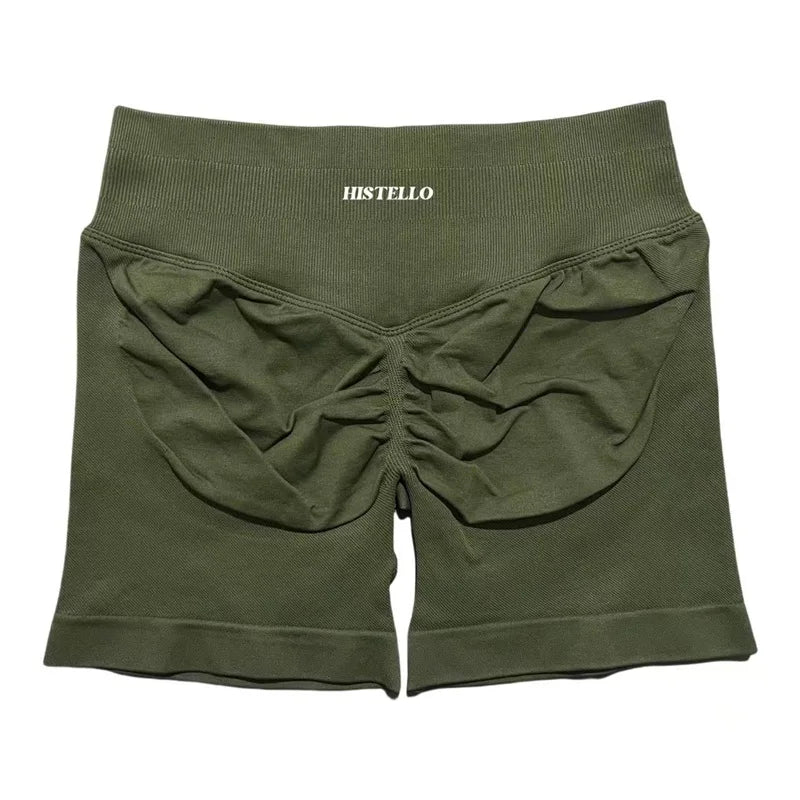 HISTELLO Sports Shorts Low Waist Seamless Scrunch Stretch Women Breathable Elastic Fitness Running Gym Yoga Workout Leggings