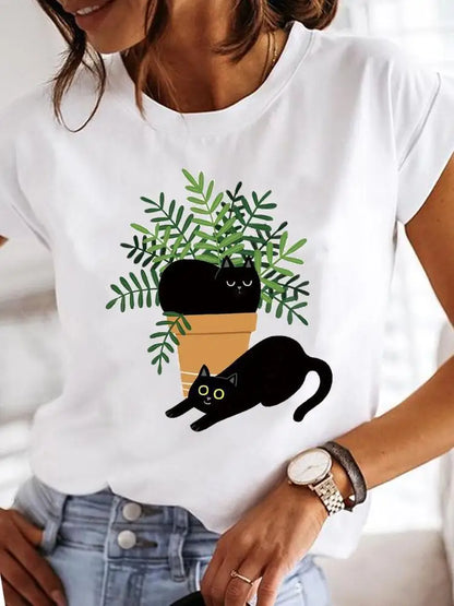 Women's Short-sleeved Explosive Insect Butterfly Dragonfly Print Round Neck T-shirt Women Clothes  Oversized T Shirt  Harajuku