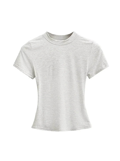 Slim Fit Solid Color Women's Casual T-shirt Short Sleeve Fashion Trend Y2K Top High Quality 2025 New Arrival
