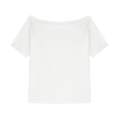 2026 Summer Off Shoulder T-shirt Women Sexy Y2K Korean Fashion Crop Tops Woman Vintage Japanese White Tee Shirt Femme Clothes