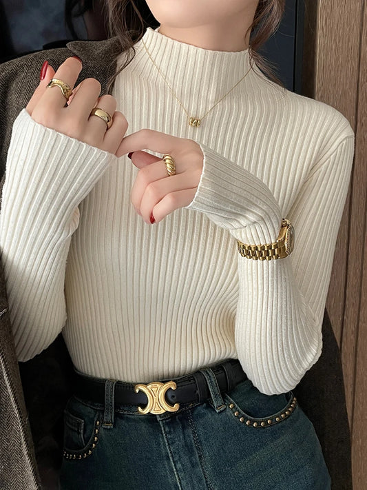 Chic Autumn Winter 2026 Pullovers Women Long Sleeve Casual Turtleneck Warm Basic Sweater Knit Jumpers Solid Color Slim Tops
