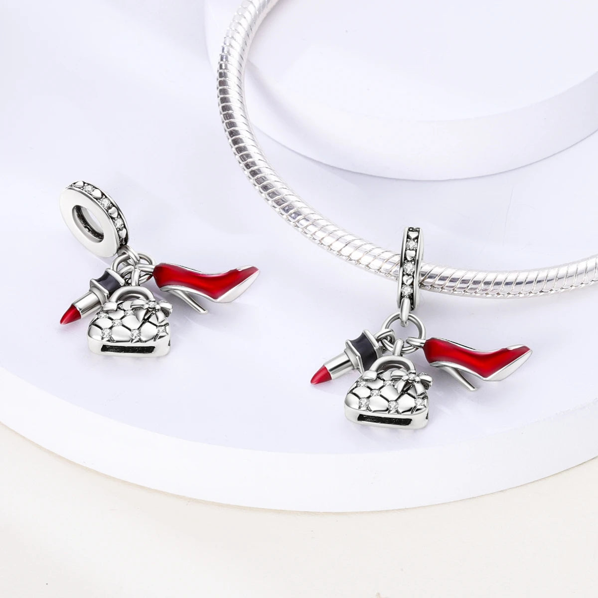 Fit Original Bracelet 925 Silver Ballet Girl Red High Heels Charms Pendants For Women Jewelry Making Gift