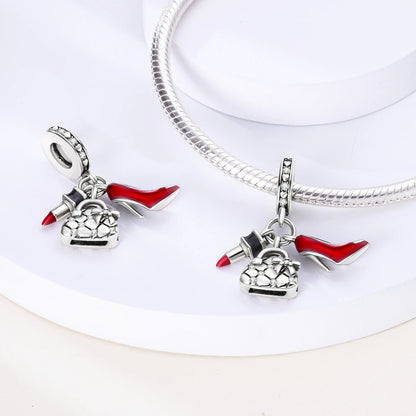 Fit Original Bracelet 925 Silver Ballet Girl Red High Heels Charms Pendants For Women Jewelry Making Gift