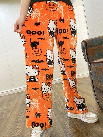 Y2K Hello Kitty pajamas anime women's pajamas Cartoon Fashion Home Sleepwear Trousers Leisure Home Clothing Winter Trouser
