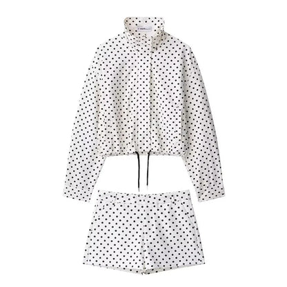 HH Woman Autumn Long Sleeves Turtleneck Zipper With Pockets Drawstring Casual Coats Women Fashion Polka Dot Printed Jacket
