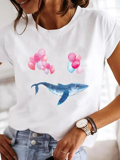 Women's Short-sleeved Explosive Insect Butterfly Dragonfly Print Round Neck T-shirt Women Clothes  Oversized T Shirt  Harajuku