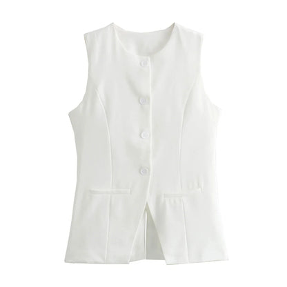 HXAO Woman Vest Outerwears Sleeveless Long Vests For Women Office Casual Women's Suit Vest Autumn Button Black White Vest