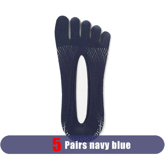 1/5 Pairs Summer Invisible No Show Five Finger Socks Mens Thin Velvet Non-Slip Mesh Breathable Elastic Solid Silk Socks Toes