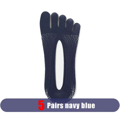 1/5 Pairs Summer Invisible No Show Five Finger Socks Mens Thin Velvet Non-Slip Mesh Breathable Elastic Solid Silk Socks Toes