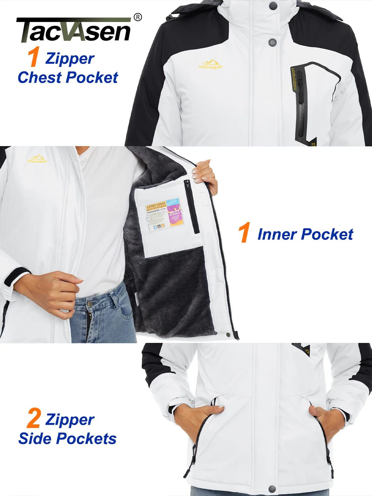 TACVASEN Winter Waterproof Ski Snowboard Jacket Womens Thermal Heavy Fleece Jackets Casual Work Rain Coat Windbreaker Parka