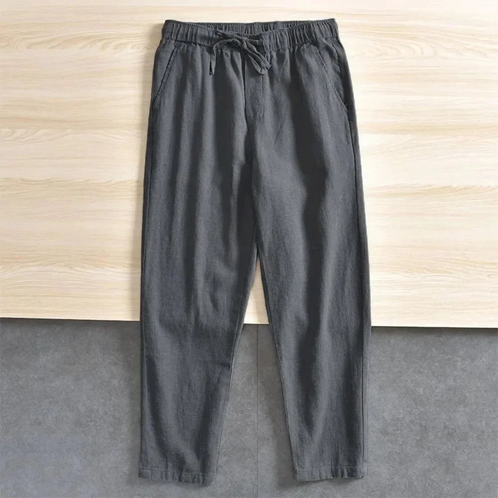 Men's Cotton Linen Casual Pants Baggy Streetwear Men Joggers Sports Trousers Solid Color Long Straight Trendy Pants for Men
