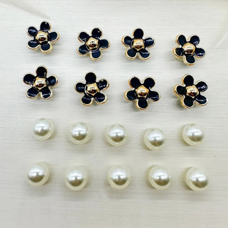 3D Cute Daisies Pearl Set Shoe Charms Accessories for Slide Sandals DIY Clogs Decoration Shoe Buckle Pins Shoe Decoration Gifts