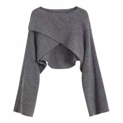 Women Crisscross Sweater Crop Pullover Relaxe-fit Cross Front Knit Wrap Jumper Knitwear Teen-girl Fall Winter Elegant Outfit