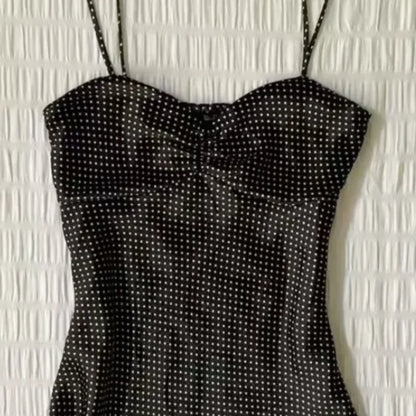 French Vintage Polka Dot Camisole Vest Women Summer Folds Sleeveless Y2k Crop Halter Tops Sweet hottie Slim Outerwear Tanks
