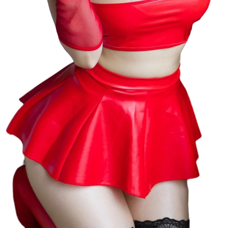 Womens Summer Sexy PU Faux Leather Pleated Mini Skirt High Waist Short Skirt Lingerie Hot Dance Outfit Clubwear
