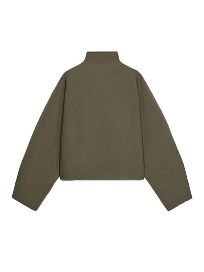 Vintage Stand Collar Women's Cropped Jacket Zipper Loose Full Sleeve Thick Warm Coat 2025 Autumn Winter Lady New in Outwear