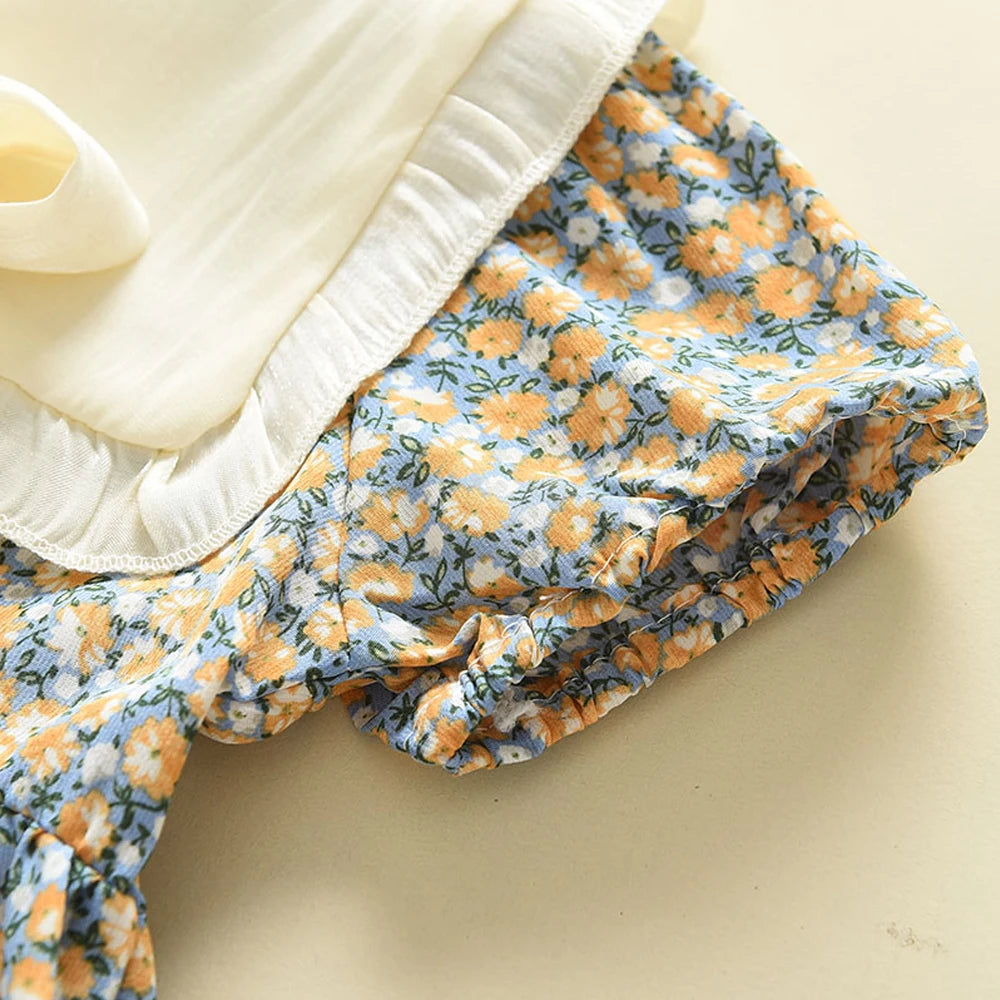 Casual Summer Kids Girls Dress Floral Kids Clothes Bow Patchwork Baby Girl Princess Dress New Flower Girl Dresses