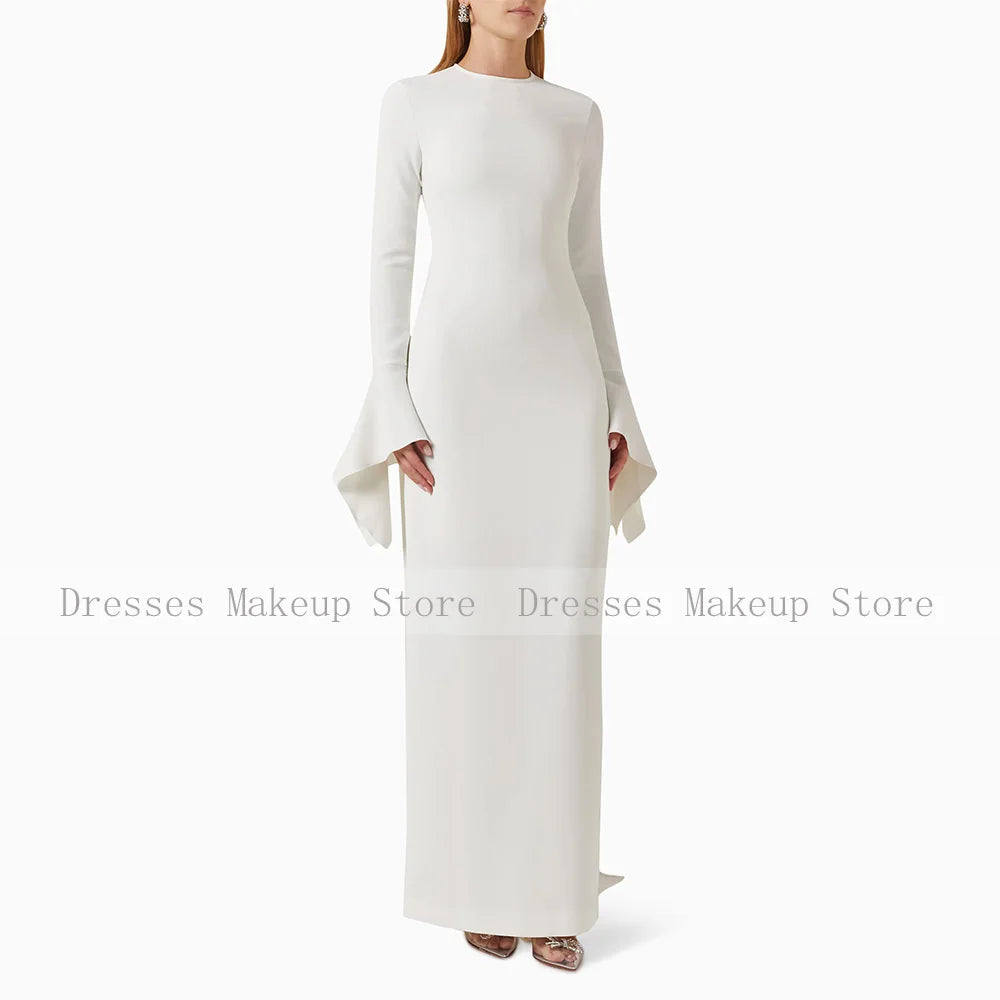 Pink Wedding Guest Dresses for Women 2024 Column Long Sleeves Elegant Evening Dress O Neck Elegant Formal Party Gowns Maxi