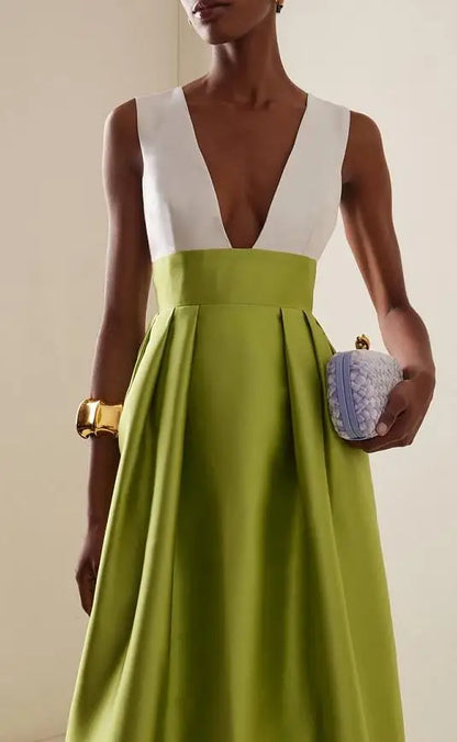 Womens Dresses 2025 Spring Summer New Solid Color Elegant Temperament Sexy Deep V-Neck Sleeveless High Waist Party Dresses