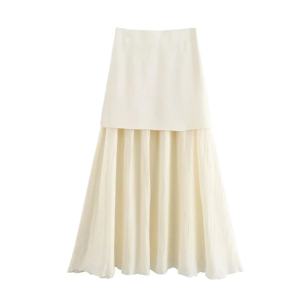 Women Fashion With Golden Buttons Knit Waistcoat And High Elastic Waist Pleated Midi Skirt Female Two Piece Sets Mujer