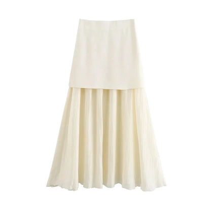 Women Fashion With Golden Buttons Knit Waistcoat And High Elastic Waist Pleated Midi Skirt Female Two Piece Sets Mujer