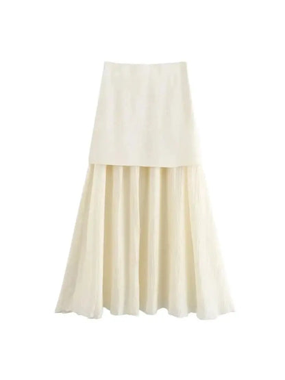 Women Fashion With Golden Buttons Knit Waistcoat And High Elastic Waist Pleated Midi Skirt Female Two Piece Sets Mujer