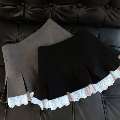 Flume edge lace skirt, fashionable and versatile pleated skirt, A-line skirt, new style