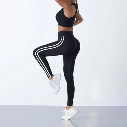 Womens High Waist Striped Yoga Leggings Butt Lifting Stretchy Breathable Tummy Control Soft Workout Pants for Gym Running