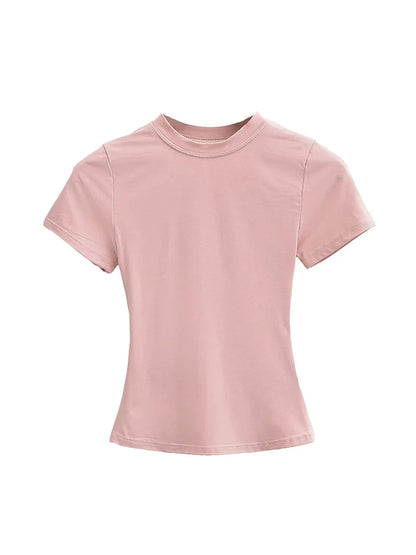 Slim Fit Solid Color Women's Casual T-shirt Short Sleeve Fashion Trend Y2K Top High Quality 2025 New Arrival