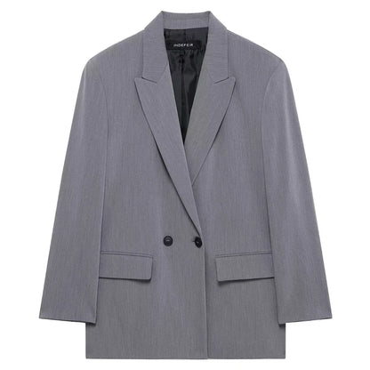 HXAO Blazer Women Double Breasted Pocket Women's Jacket 2025 Long Sleeve Casual Blazers Woman Chic Office Wear Ladies Coat