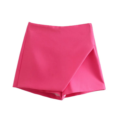 Willshela Women Fashion Asymmetrical Shorts Skirts High Waist Back Pockets Side Zipper Vintage Female Skort Solid
