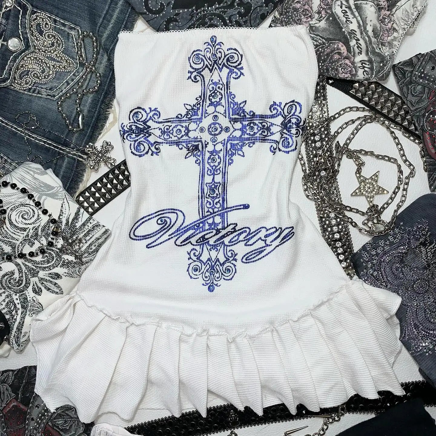 Aesthetic Y2k girl suspenders Top Y2k Clothes blue Gothic bow Slimming Bottom for Women dress Sexy Girls high street character