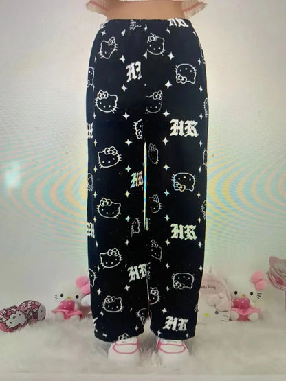 Y2K Hello Kitty pajamas anime women's pajamas Cartoon Fashion Home Sleepwear Trousers Leisure Home Clothing Winter Trouser