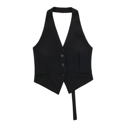MUJER Off Shoulder Sleeveless Vest Women Black White Cropped Vest Woman Fashion Backless V Neck Short Coats Summer Waistcoat