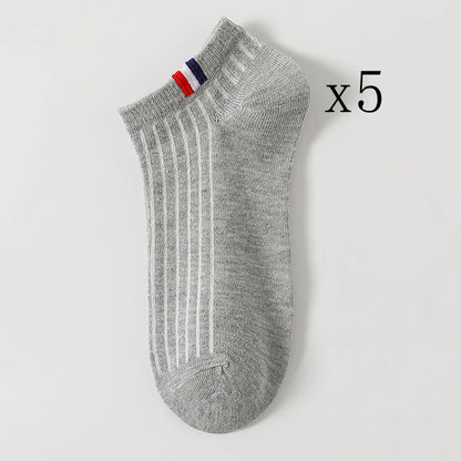 5 Pairs Thin Boat Socks Summer Blending Plain Color Mens Casual Breathable Sweat Absorbing Calibration