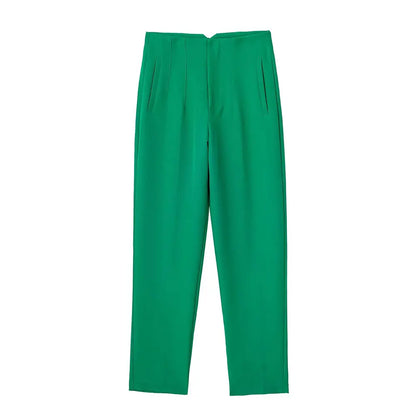 DUOPERI Women Fashion Solid Basic High Waist Trousers Chic Female Office Lady Casual Business Workwear Long Pant