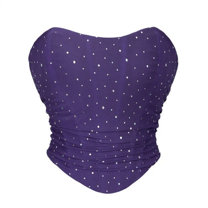 Summer Women Sexy Corset Crop Top Rhinestone Backless Lace Up Bustier Female Club Party Camisole Underwear