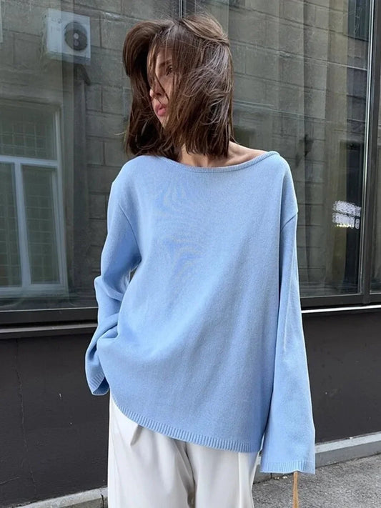 Wolfeel Autumn Winter New Women's Cotton Sweater Backless Design Loose Knit Pullover Jumper Fashionable Commuting Sweater