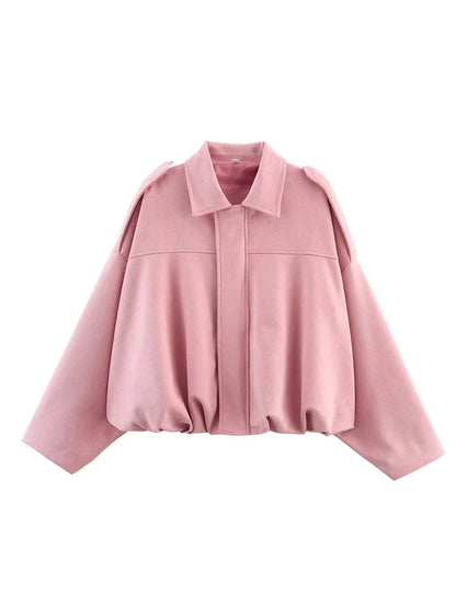 TFMLN Women Suede Bomber Jacket Spring New Fashion Long Sleeve Zipper Oversize Solid Bomber Coat Chic Lady 2025 Streetwear