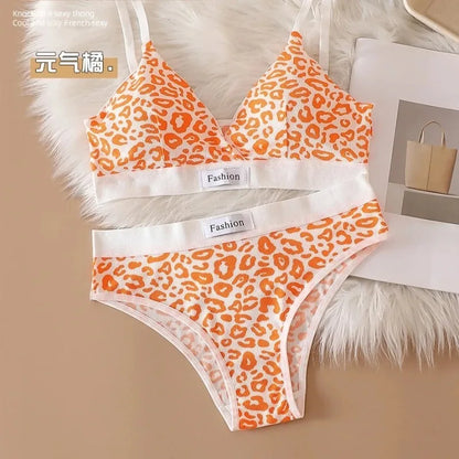 2025 Summer New Women's Leopard Print Traceless and Steel Rim Bra Adjustable Shoulder Strap Back Women's Underwear Set