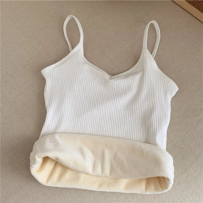 Women Sexy Solid Color Tops Thermal Casual Comfortable Elasticity Crop top Black Thin Velvet Sleeveless  Underwear Tank Top