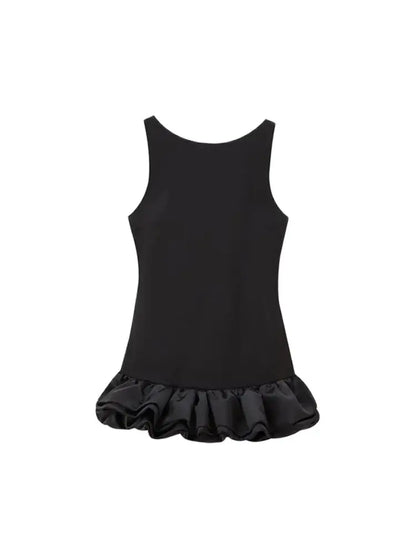 Women's Patchwork Voluminous Mini Dress, O-Neck, Backless With Zipper, Female Dresses, Sexy Fashion