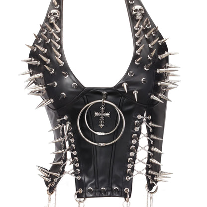 Goth Top Y2K Clothes Women's Tanks Emo Clothing Gothic Boho Tops with Spikes Punk Rock Teens Festival Spiked Bra Grunge T shirt
