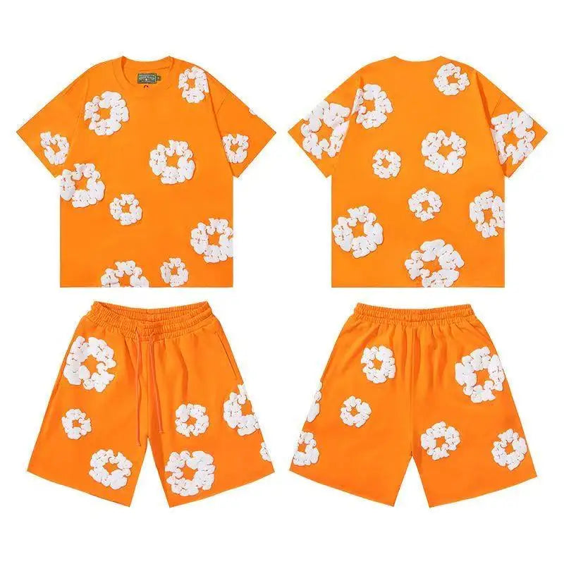 DENIM TEARS Summer Hot Selling European and American Fashion Hip Hop Printed Short Sleeve Set High Street Loose Sportswear