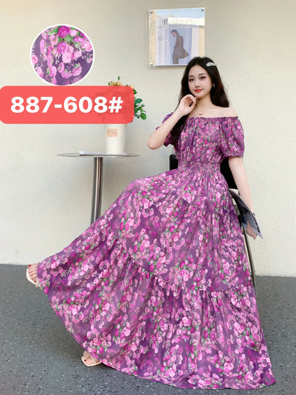 Long Maxi Dress Women Clothing Spring Summer Bohemian Holiday Beach Korean Style Floral Vintage Slim Vestidos Robe Dresses Boho