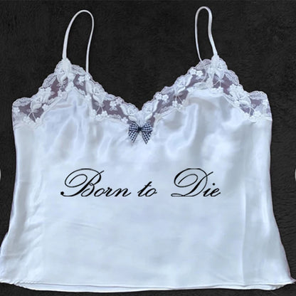 Women's Sleeveless Camisole Y2K Sexy Lace Streetwear Hip Hop Punk Rock vintage Emo Girls Chic Letter Print Gothic Slim baby Tops