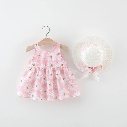 Baby Girl Dress Summer All-Over Daisy Print Spaghetti Strap Girl Dress Adorable Bow Beach Baby Dress Baby Girl Clothes