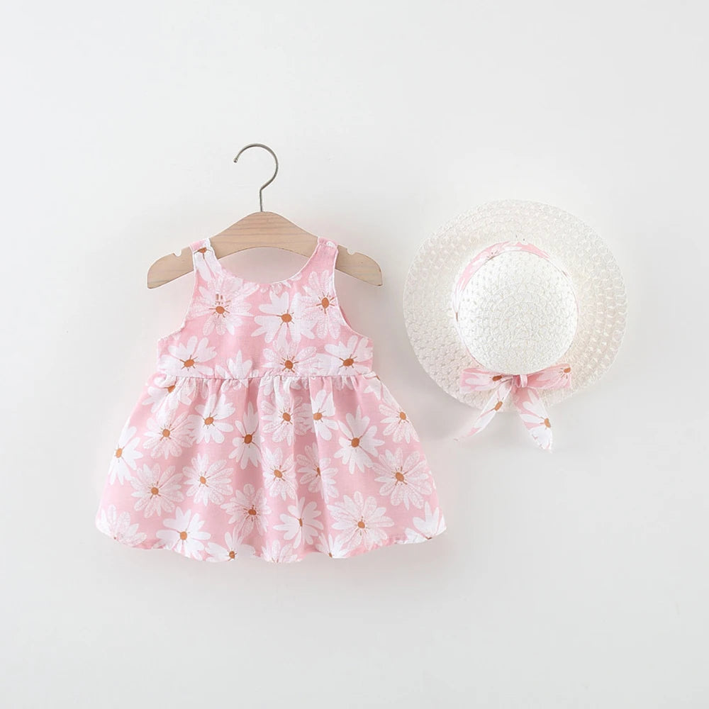 Baby Girl Dress Summer All-Over Daisy Print Spaghetti Strap Girl Dress Adorable Bow Beach Baby Dress Baby Girl Clothes
